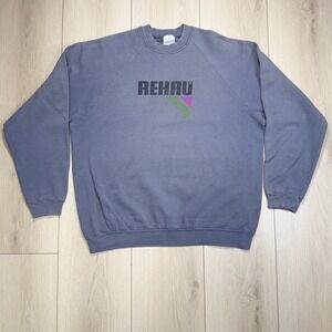 Y2K REHAU Gray Crewneck Sweatshirt XXL Logo Graphic Pullover Made In Ireland‎